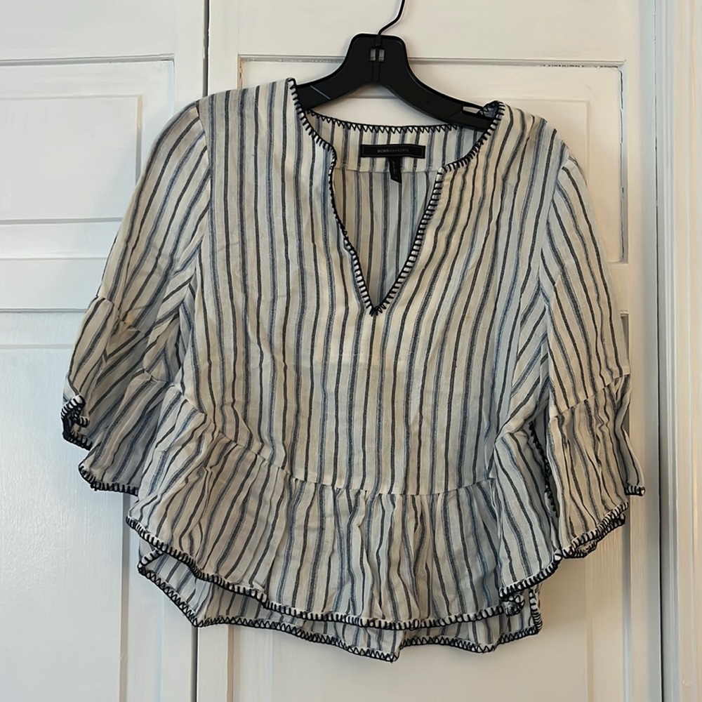 Bcbg blue and white striped top size small